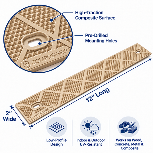 ComposiGrip™ Beige Non-Slip Stair Strips | 2-Inch Wide Anti-Slip Safety Strips