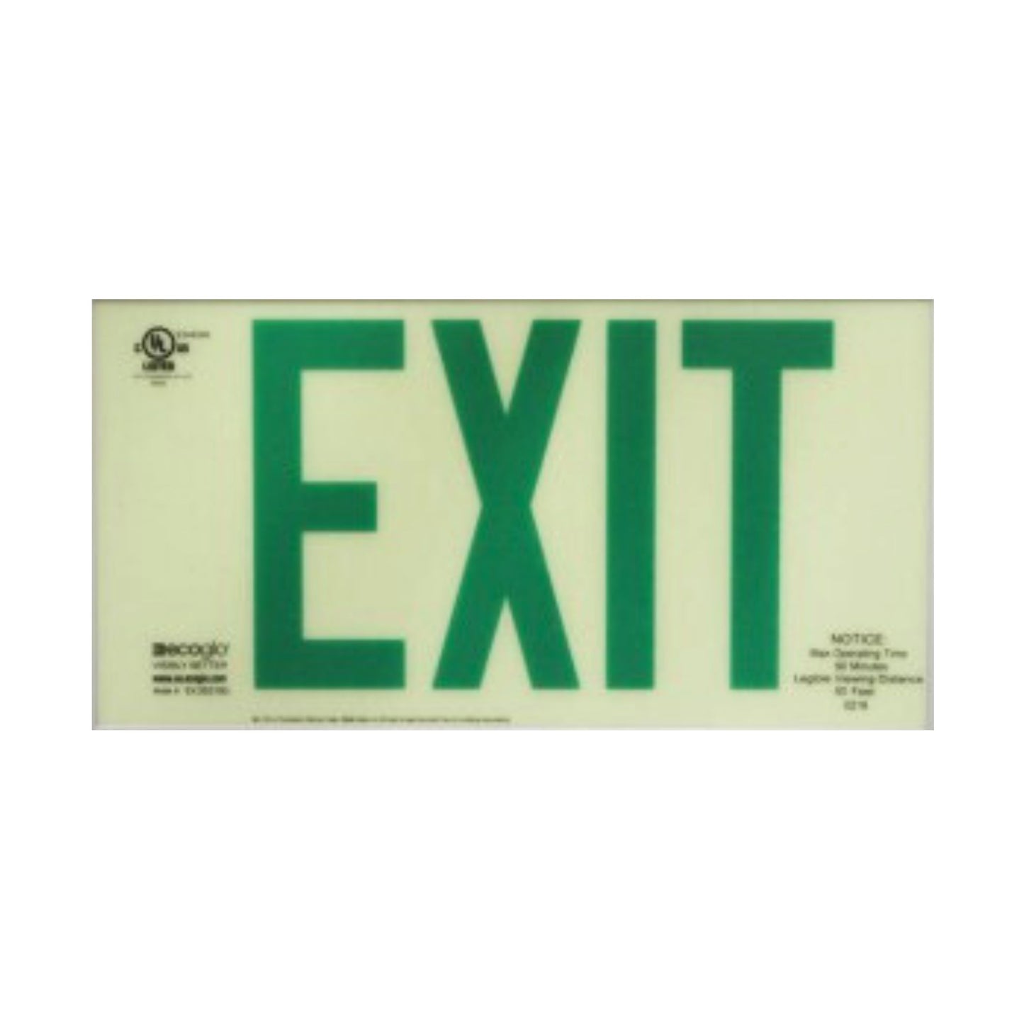 Ecoglo® EX Standard Luminescent Exit Signs - 75 Foot Rated Visibility with Green Letters