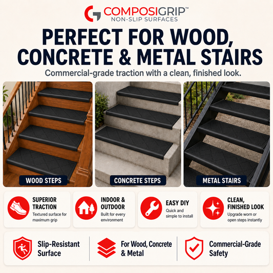 2 Pack Black 48" Non-Slip Stair ComposiGrip™ Tread Covers - FREE Shipping