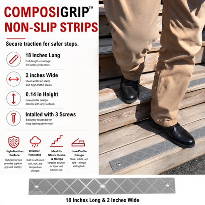 ComposiGrip™ Gray Non-Slip Stair Strips | 2-Inch Wide Anti-Slip Safety Strips