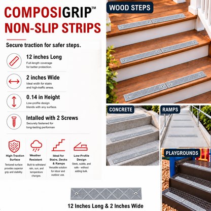 ComposiGrip™ Gray Non-Slip Stair Strips | 2-Inch Wide Anti-Slip Safety Strips
