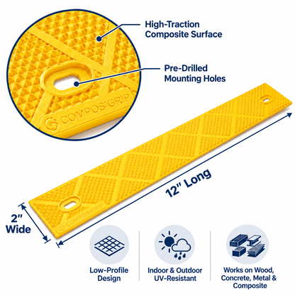 ComposiGrip™ Safety Yellow Non-Slip Stair Strips | 2-Inch Wide Anti-Slip Safety Strips