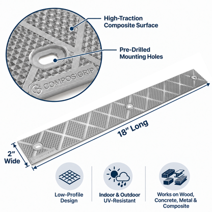 ComposiGrip™ Gray Non-Slip Stair Strips | 2-Inch Wide Anti-Slip Safety Strips