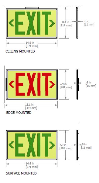 Ecoglo® EX Standard Luminescent Exit Signs - 50 Foot Rated Visibility with Red Letters