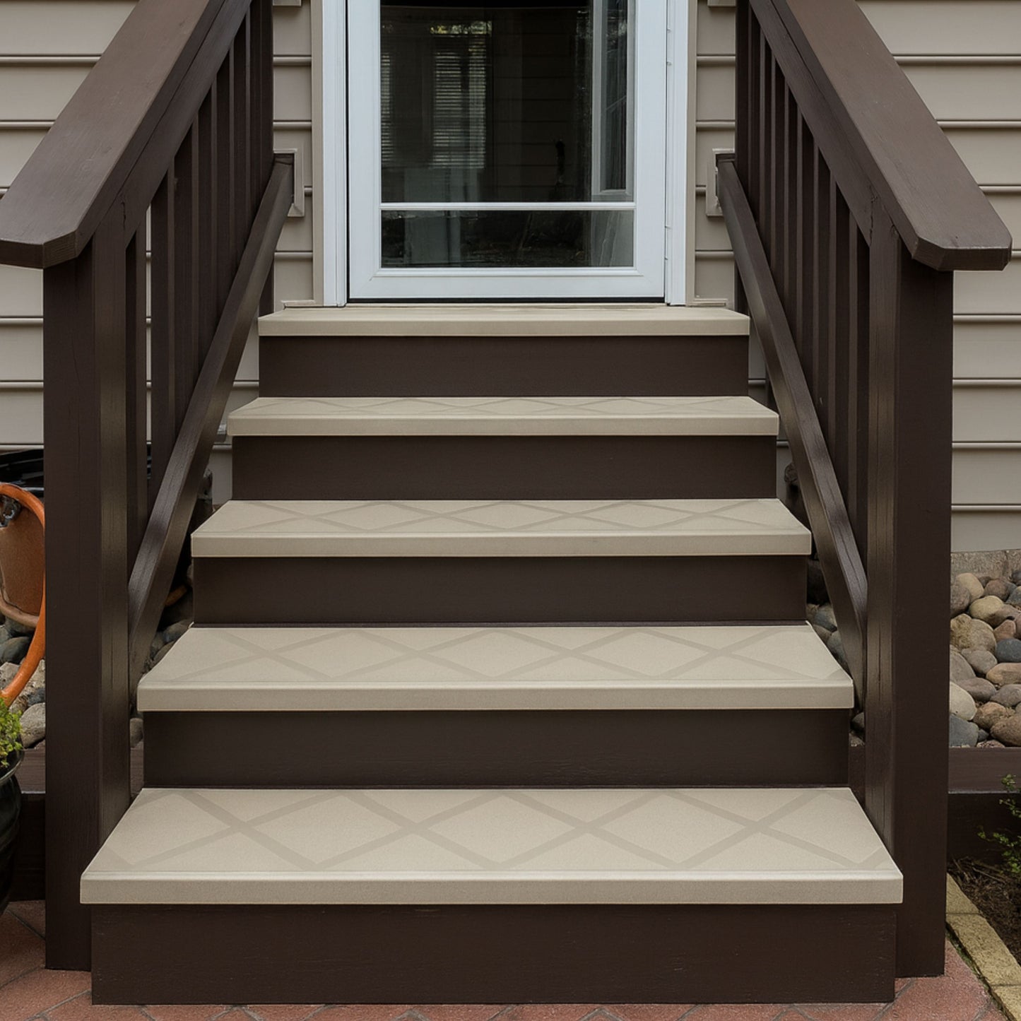 Beige ComposiGrip anti slip step-covers for wood stairs