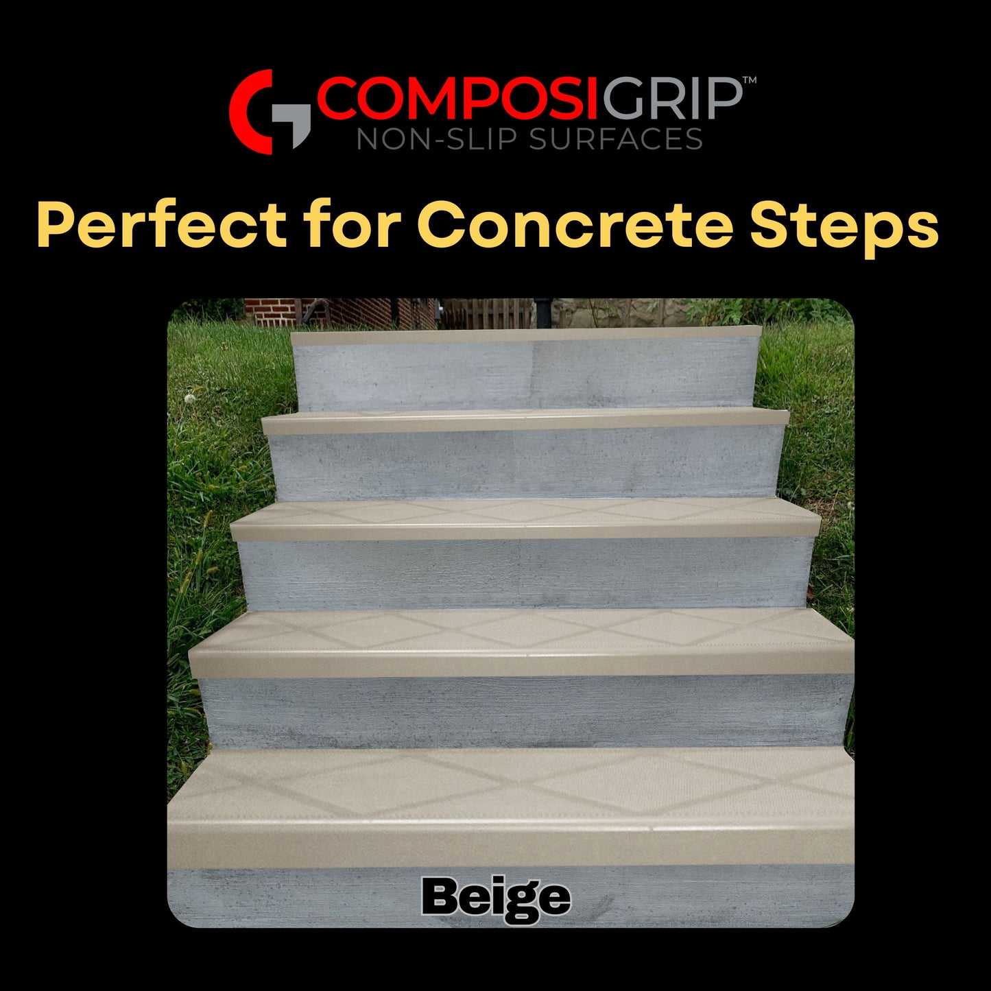 Beige ComposiGrip non slip step-covers for concrete stairs