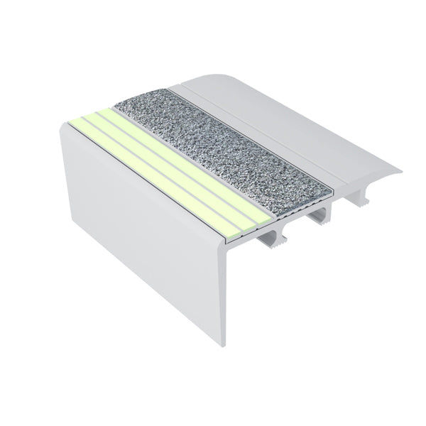 Ecoglo C4161 gray non-slip insert with photoluminescent carpet stair nosing