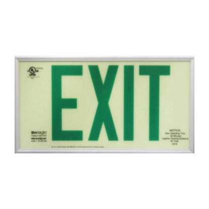 EX Standard Luminescent Exit Signs - 50 Foot Rated Visibility with Green Letters