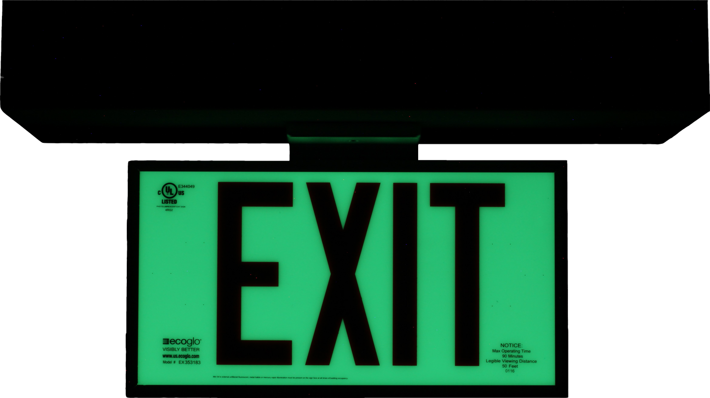 Ecoglo® EX Standard Luminescent Exit Signs - 50 Foot Rated Visibility with Red Letters