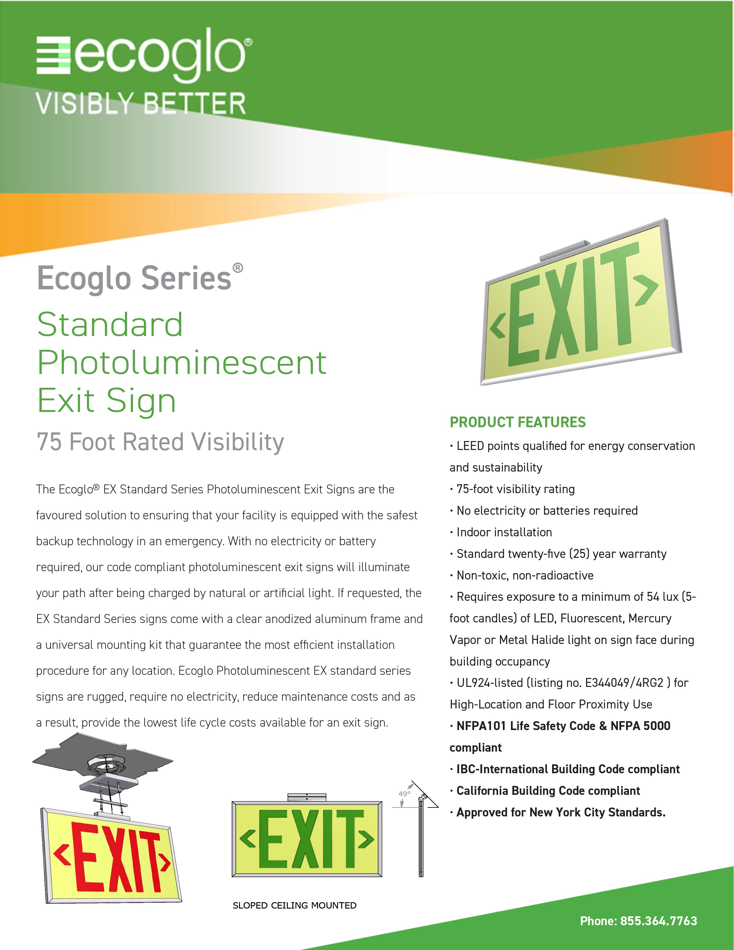 EX75 Standard Exit Sign Data Sheet  75 Feet