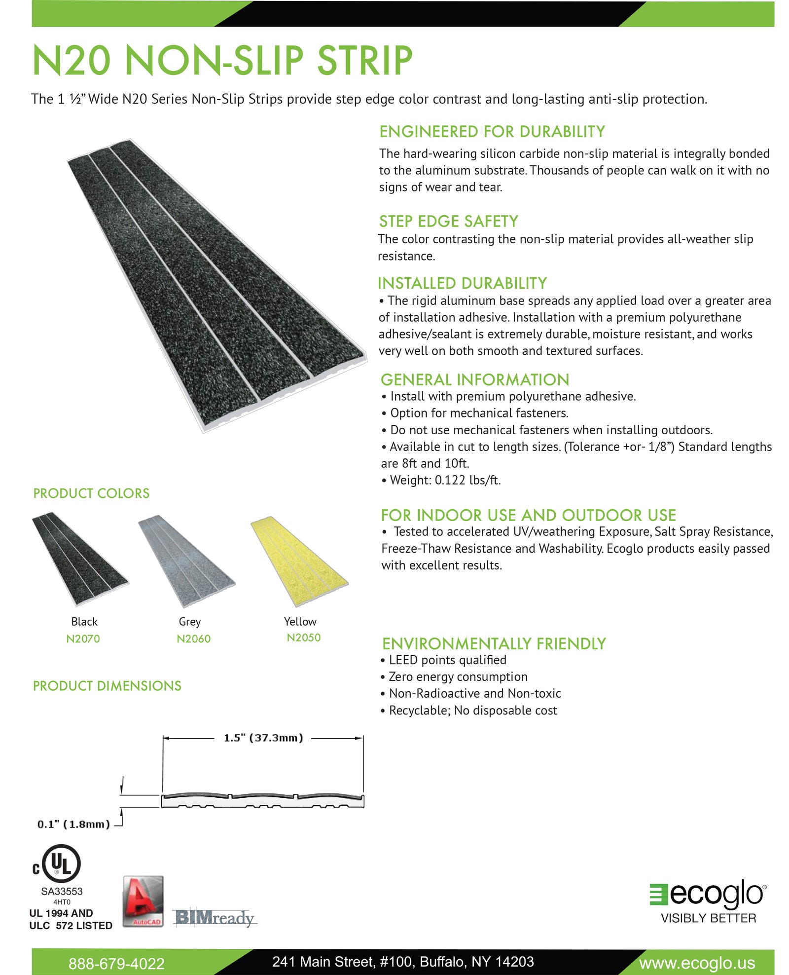 Ecoglo N20 Series non-slip stair strip technical data sheet