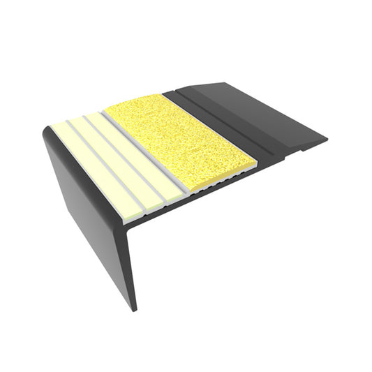 Ecoglo® F4251 Photoluminescent 2.7 Inch Black Anodized Flat Stair Nosing | Yellow Insert