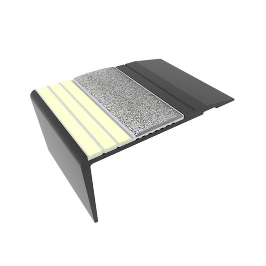 Ecoglo® F4261 Photoluminescent 2.7 Inch Black Anodized Flat Stair Nosing | Gray Insert