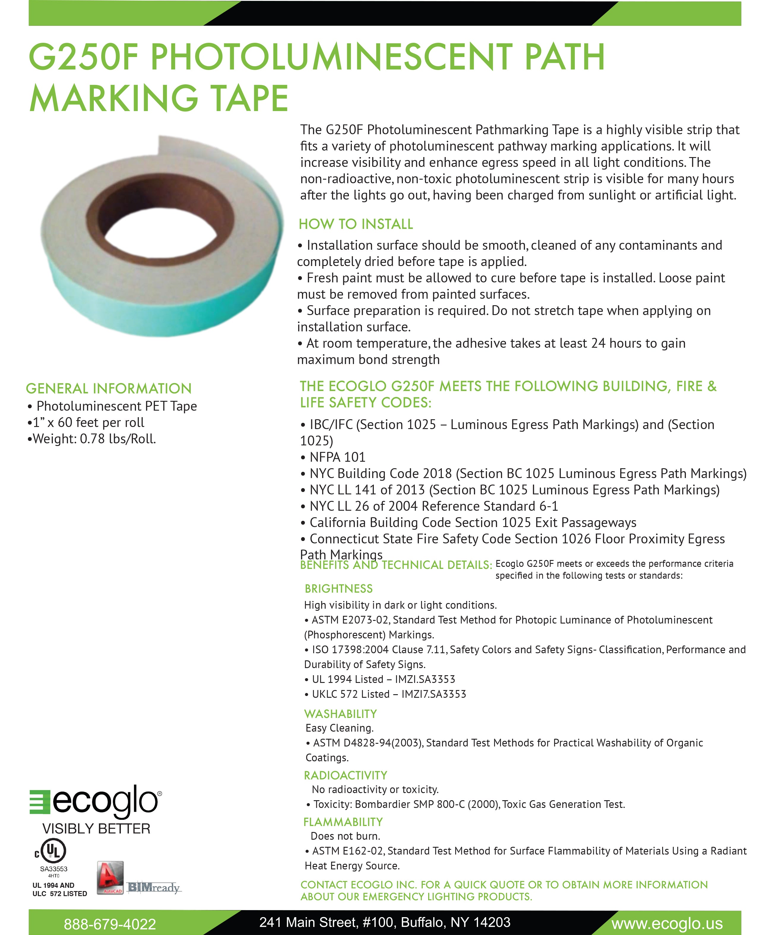 G250F Luminescent Path Marking Tape Data Sheet