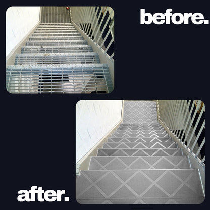 Grey anti slip step covers before and after replacing