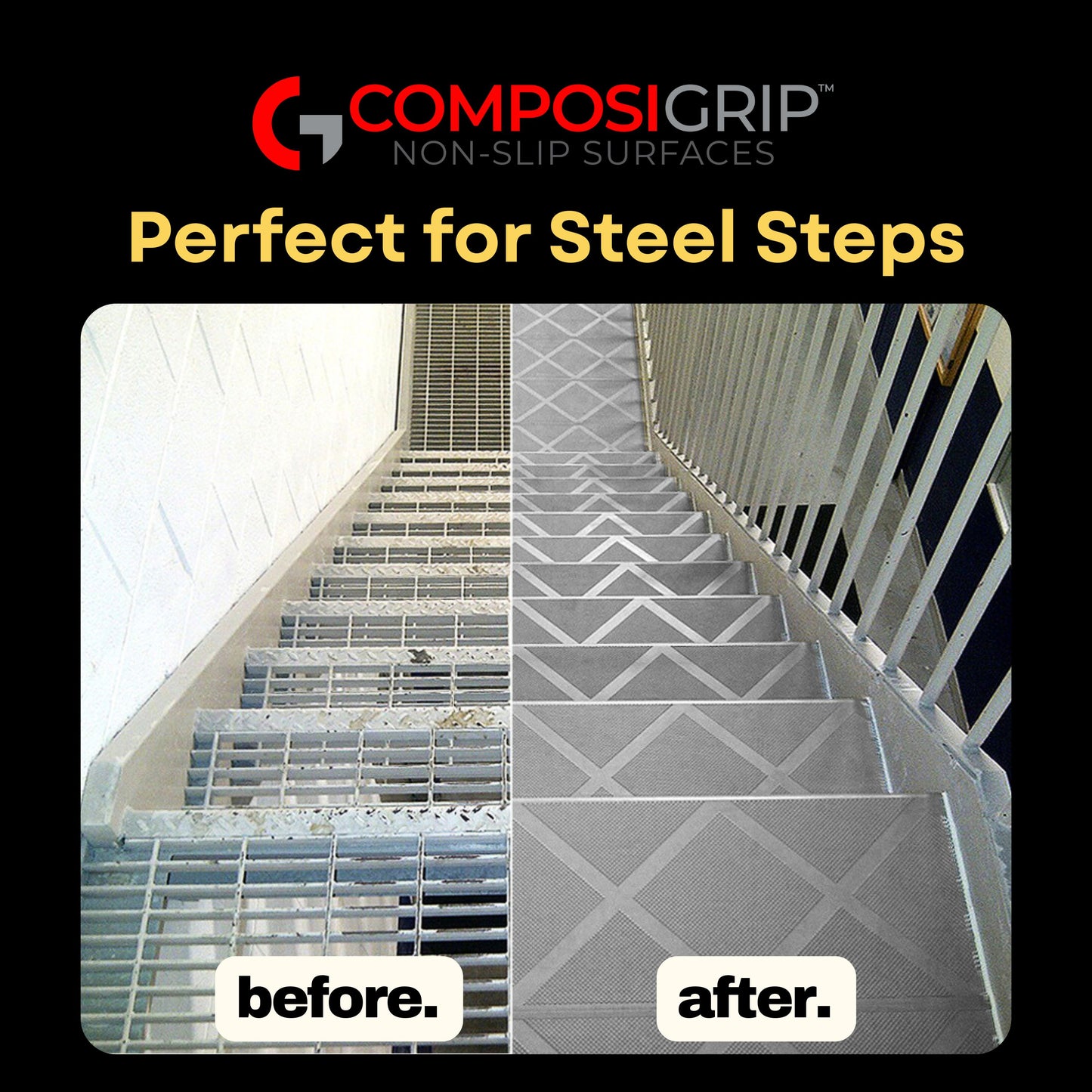 Grey ComposiGrip™ Non-Slip Stair Tread Covers - 48" Wide