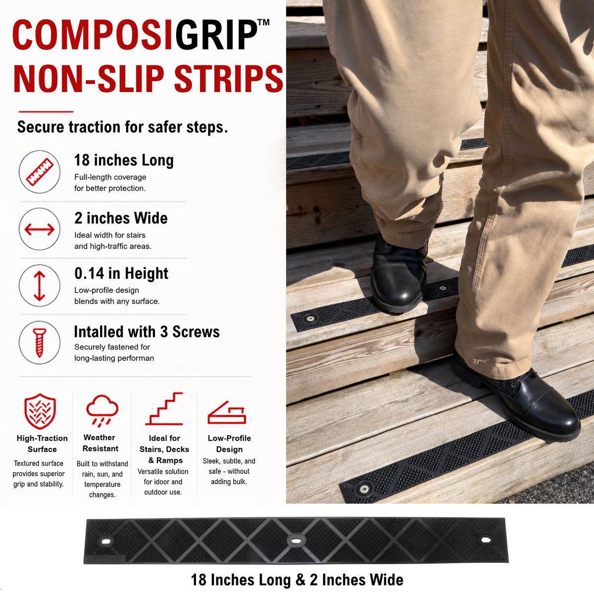 anti-slip black stair strips 18 inches long