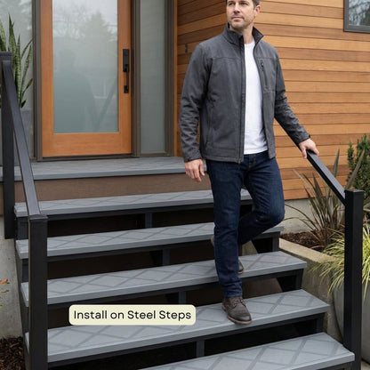 anti-slip stair treads on steel steps grey