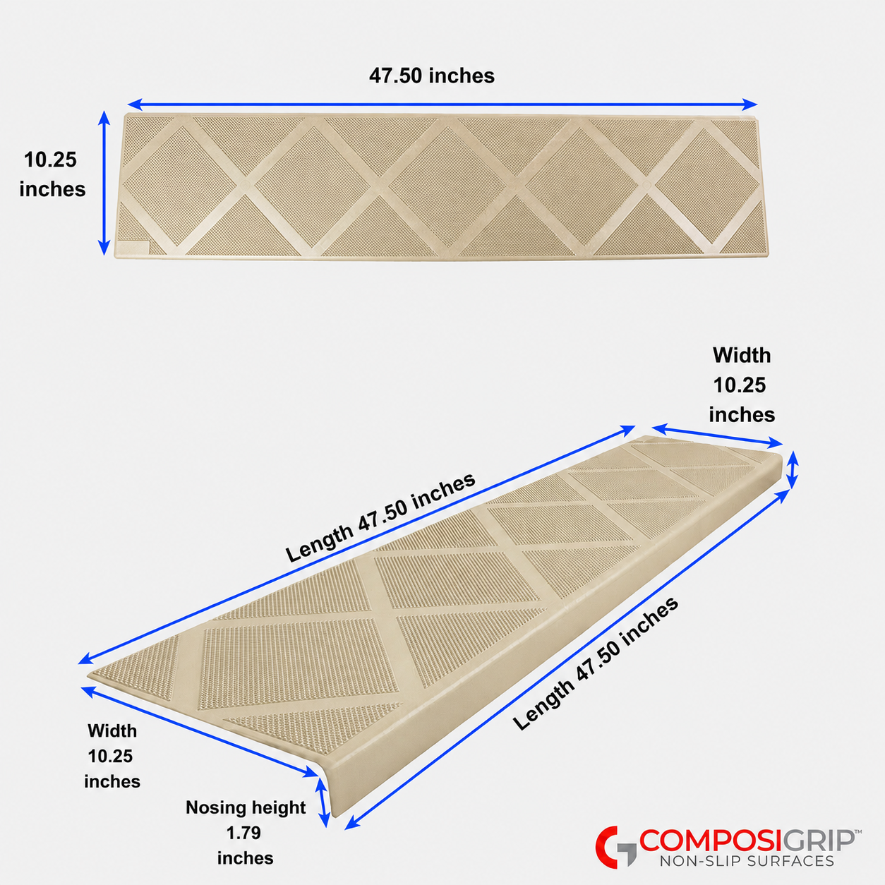 2 Pack Beige 48" Non-Slip Stair ComposiGrip™ Tread Covers - FREE Shipping