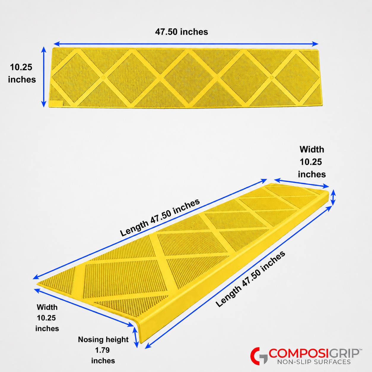 2 Pack Yellow 48" Non-Slip Stair ComposiGrip™ Tread Covers - FREE Shipping