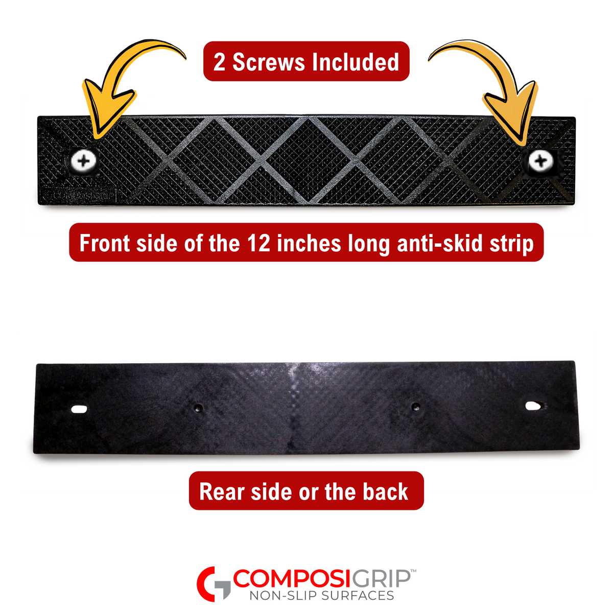 ComposiGrip™ Black Non-Slip Stair Strips | 2-Inch Wide Anti-Slip Safety Strips