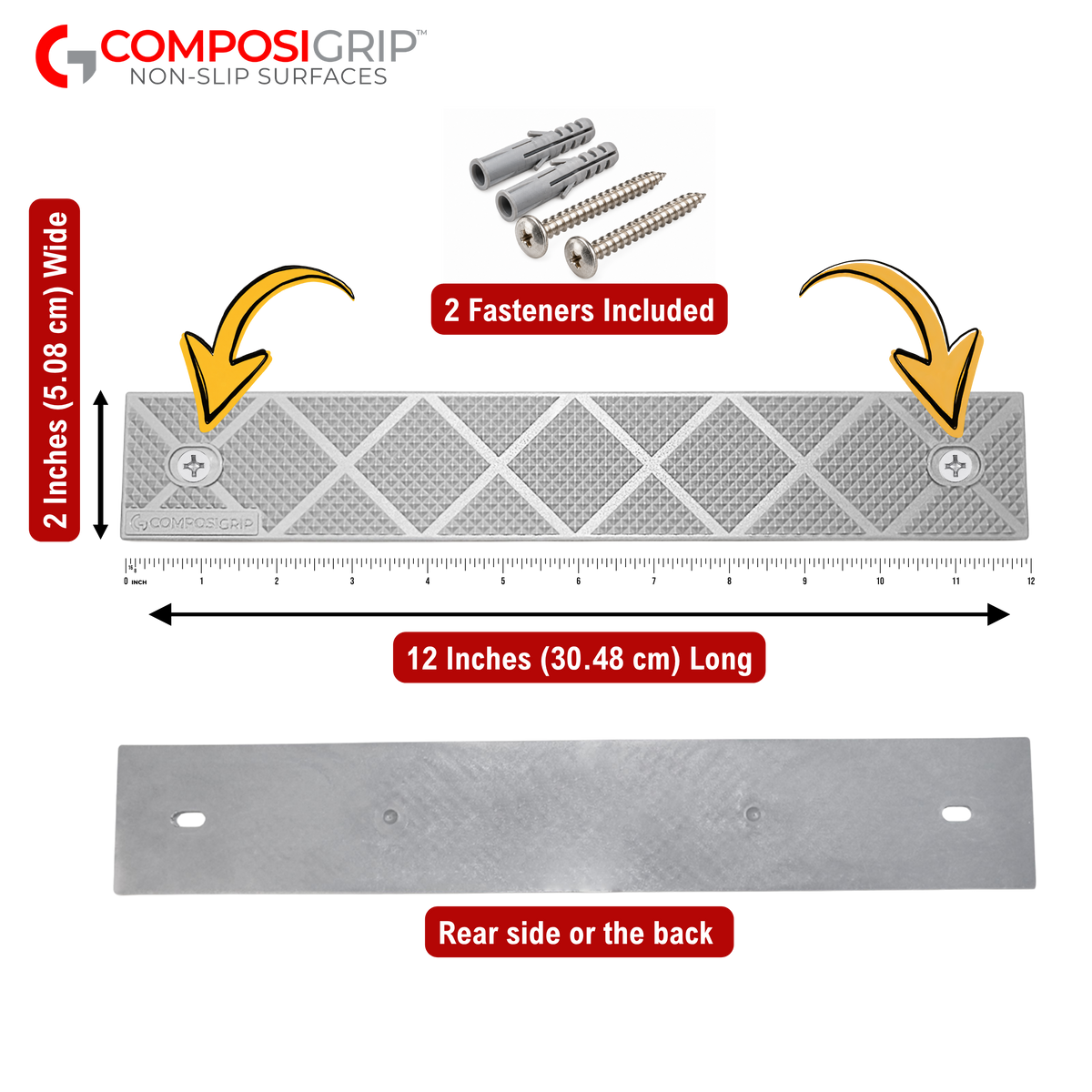ComposiGrip™ Gray Non-Slip Stair Strips | 2-Inch Wide Anti-Slip Safety Strips