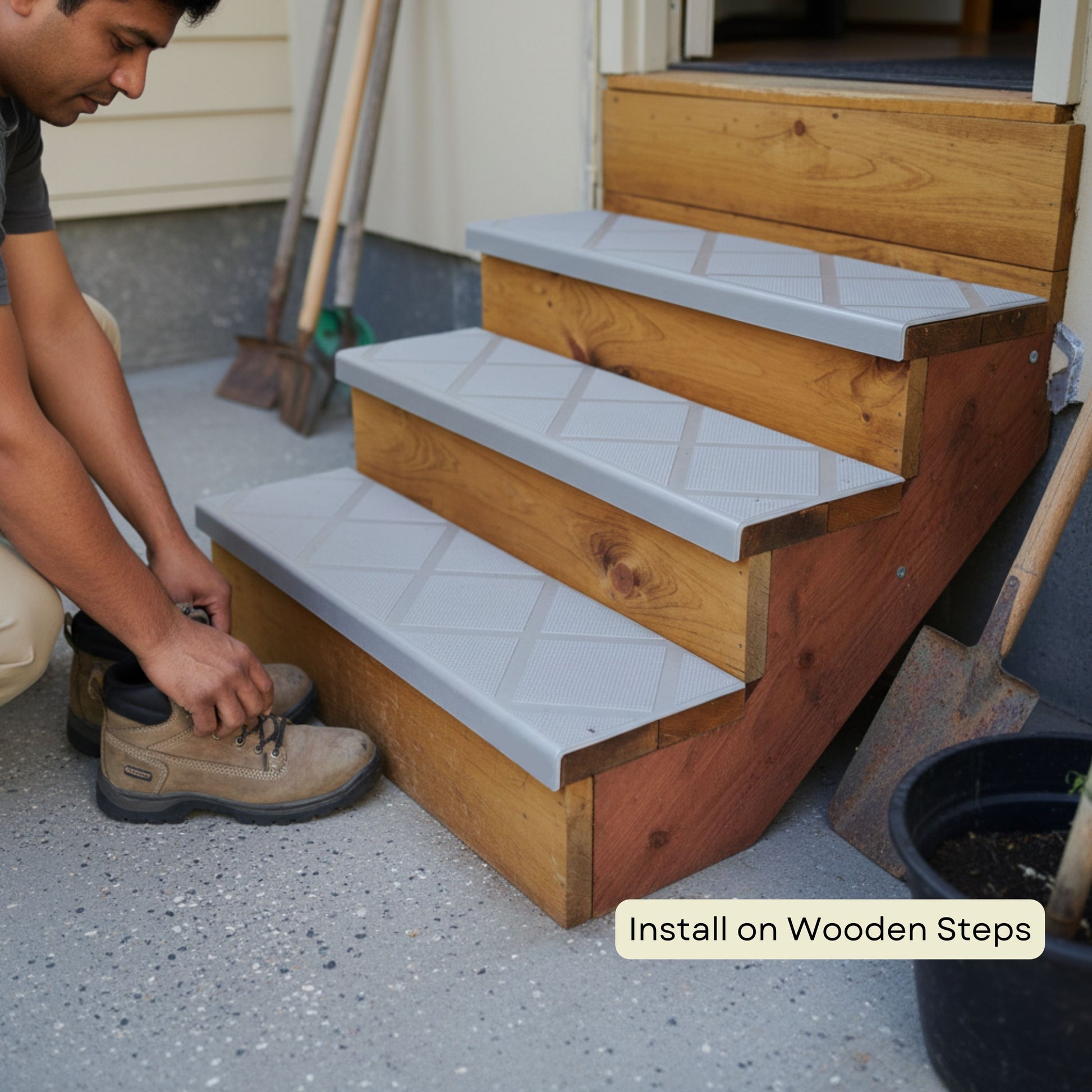 non-slip stair treads grey wood steps