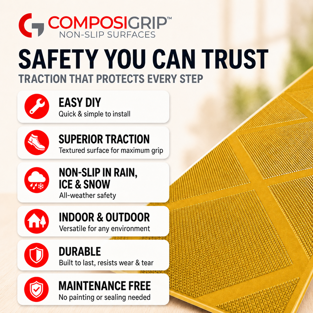 2 Pack Yellow 48" Non-Slip Stair ComposiGrip™ Tread Covers - FREE Shipping