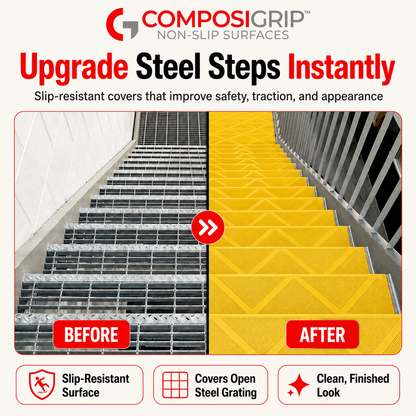 2 Pack Yellow 48" Non-Slip Stair ComposiGrip™ Tread Covers - FREE Shipping