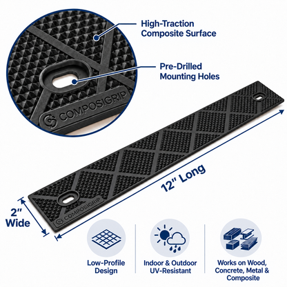 ComposiGrip™ Black Non-Slip Stair Strips | 2-Inch Wide Anti-Slip Safety Strips