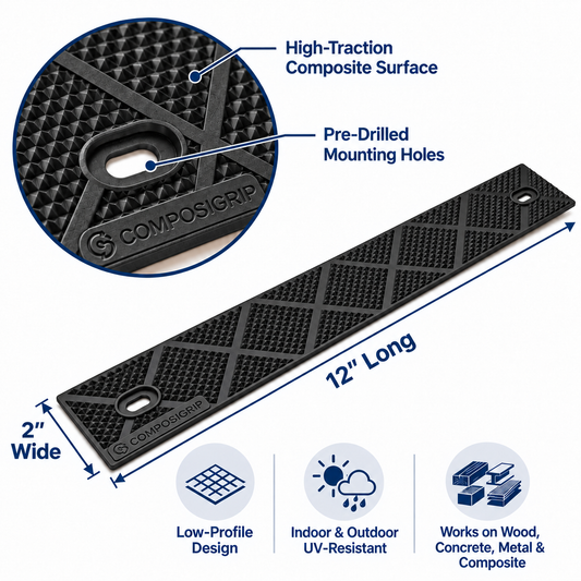 ComposiGrip™ Black Non-Slip Stair Strips | 2-Inch Wide Anti-Slip Safety Strips